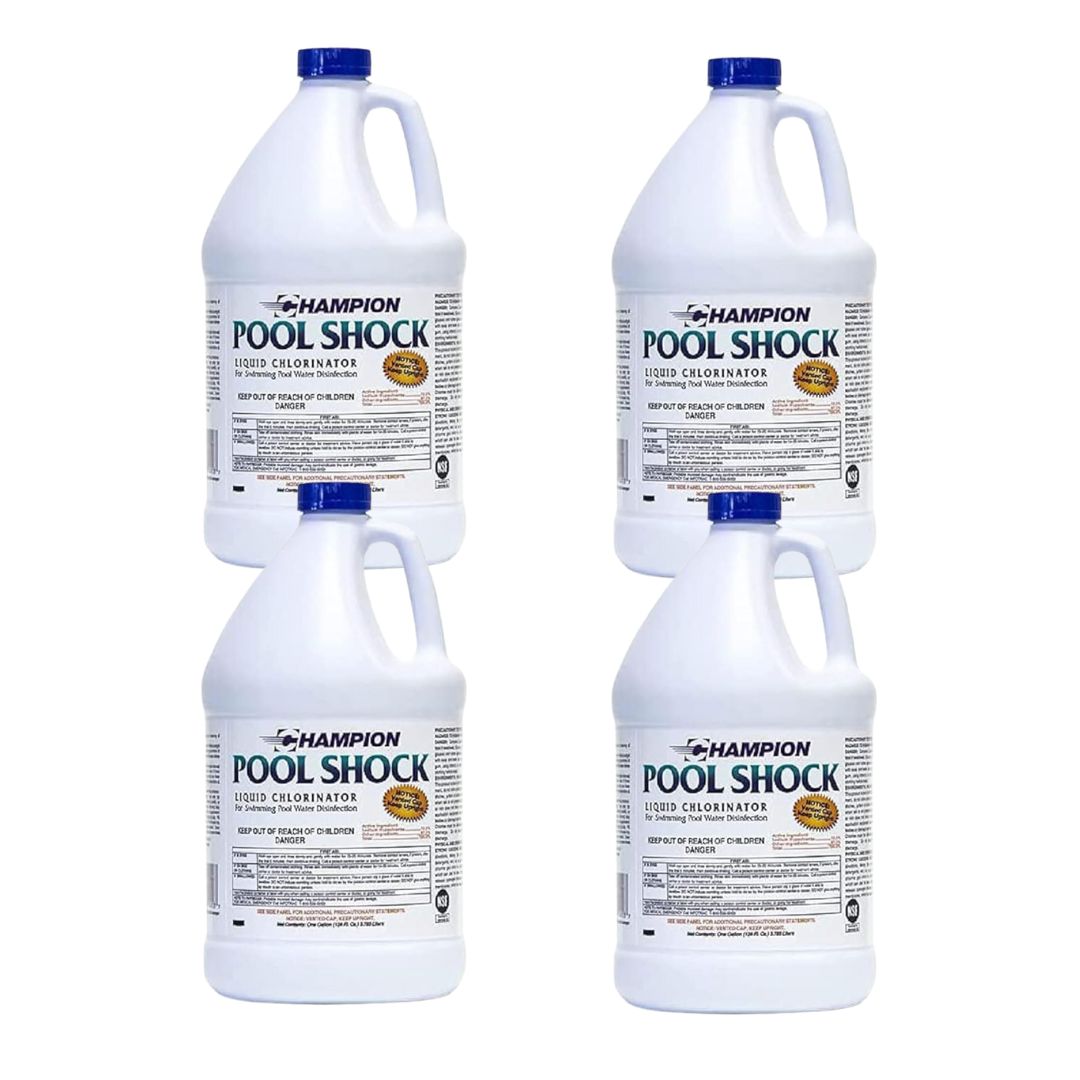 Champion Liquid Chlorine Pool Shock - Four 1-Gallon Bottles